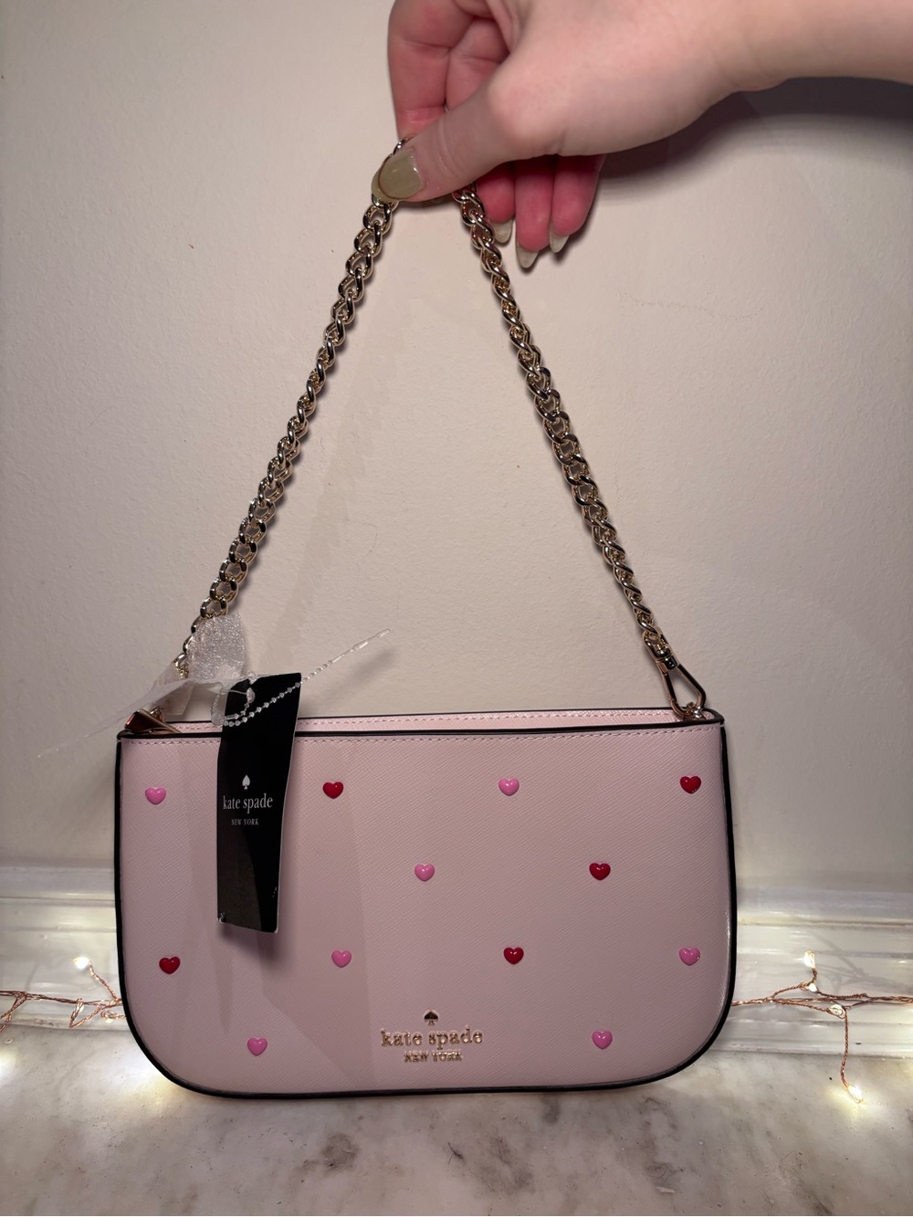 kate spade Madison heart-studded pochette NWT